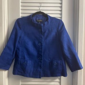 Talbots Size 4P Royal/Peacock Blue Cropped 100% Linen Jacket w/Lining. Like New!